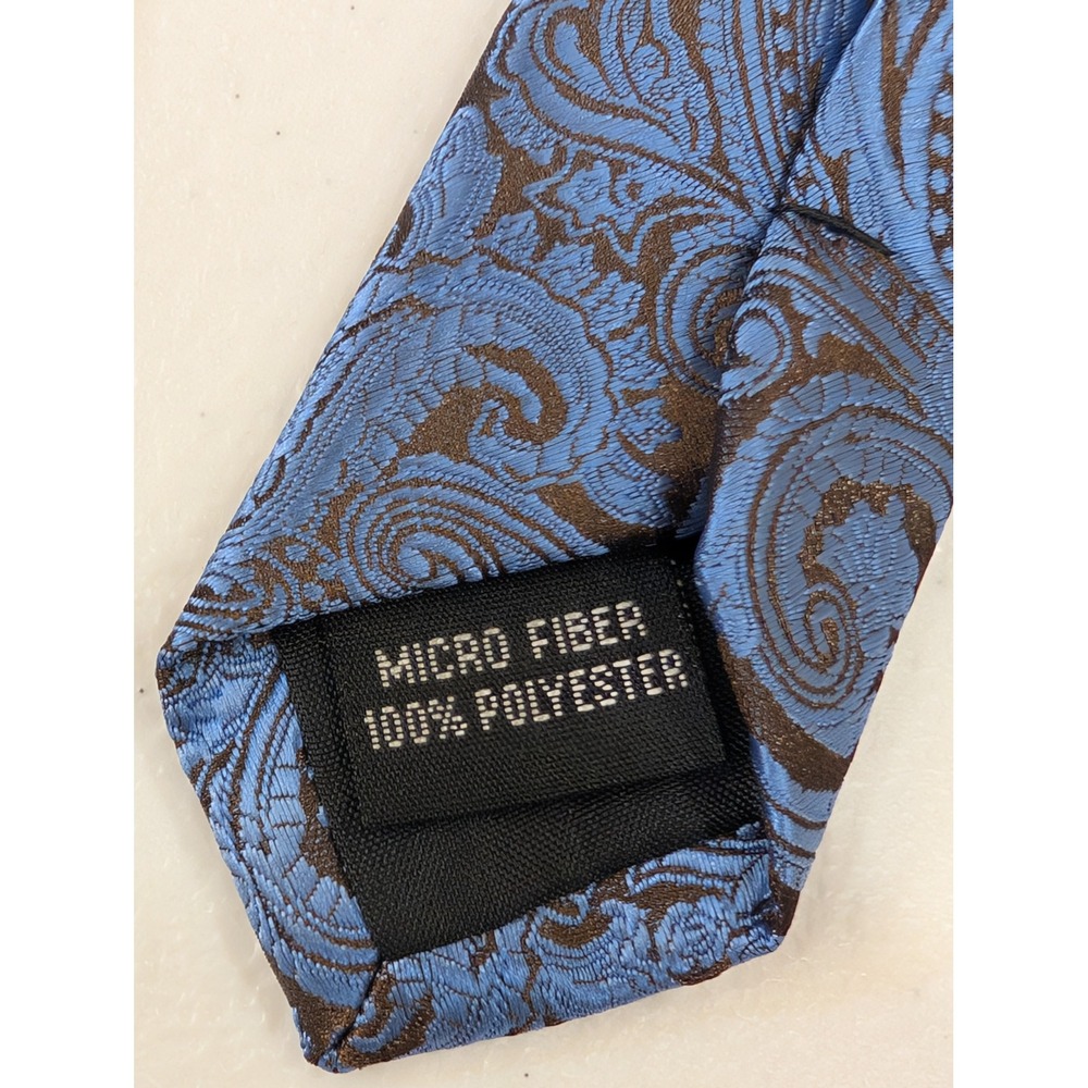 Laurent Bennet Milano Mens Paisley Tie - Blue Brown‎ Microfiber Necktie 56" Long - Picture 3 of 3